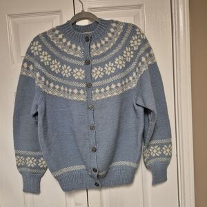 Blue and Cream Women's Sweater